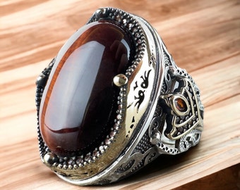 Tiger's Eye Silver Ring - Handmade Sterling Men's Jewelry