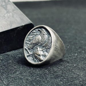 Sterling Silver Eagle Ring for Men – Handmade Bald Eagle Signet, Patriotic Animal Jewelry Gift