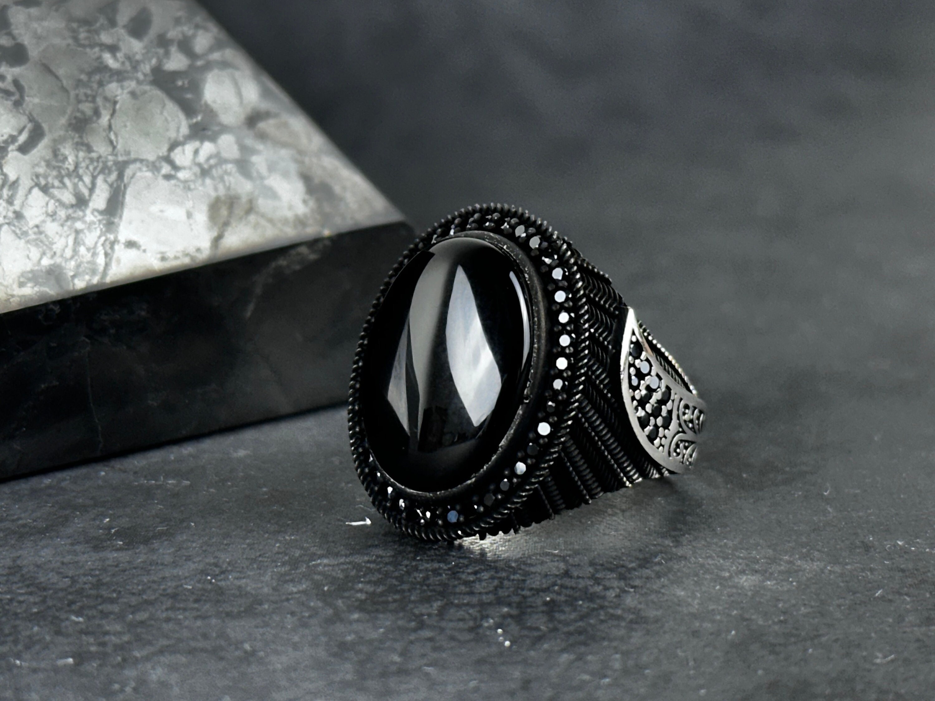 Handmade Silver Onyx Ring - Solid Sterling With Zircon Accent - Etsy