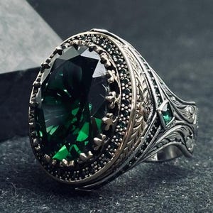 Colombian Emerald Ring: Handmade 925 Sterling Silver Men&#39;s Jewelry