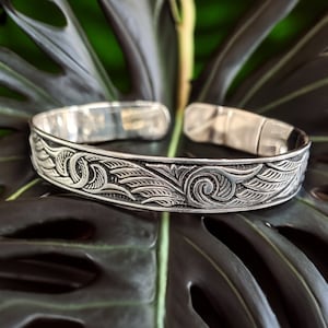 Engraving Design Silver Bracelet,925 Sterling Silver Engraving Design Men&#39;s Hand Cuff,Christmas Gift,Christmas,Best Gift For Men