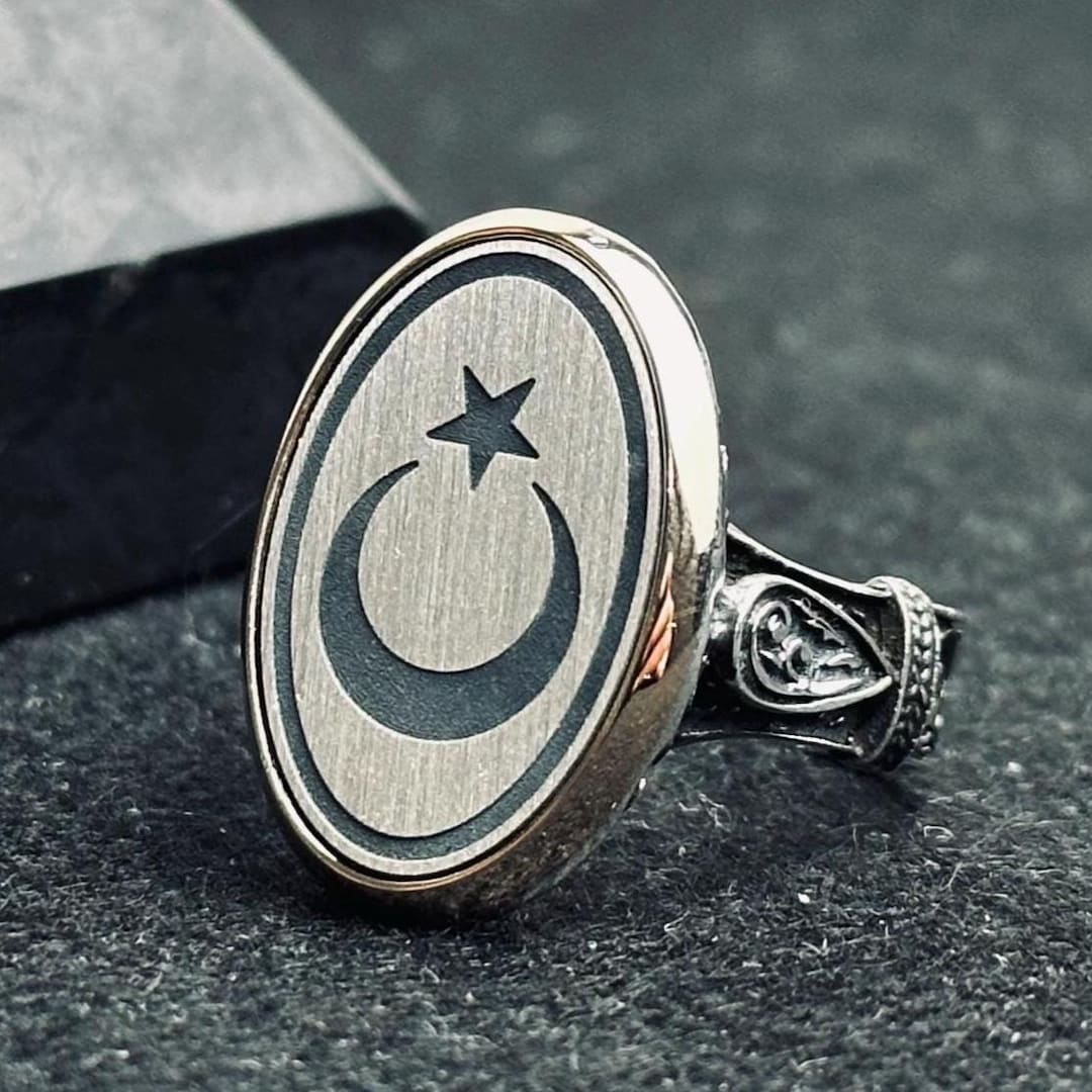 月と星が刻まれた925スターリングシルバーリング - 大胆な