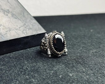 Handmade Men's 925 Sterling Silver Ring With Black Zircon Gemstone - All Sizes, Turkish Made, No Packaging
