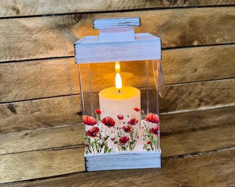 Lampe bougie florale fleurs de pavot Lanterne, fonction de minuterie de 6 heures.