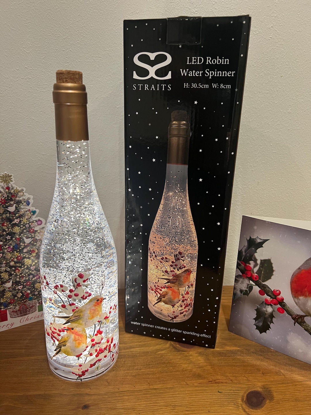 LED Robin Water Spinner Bottle, Christmas Gift With Box - Etsy UK