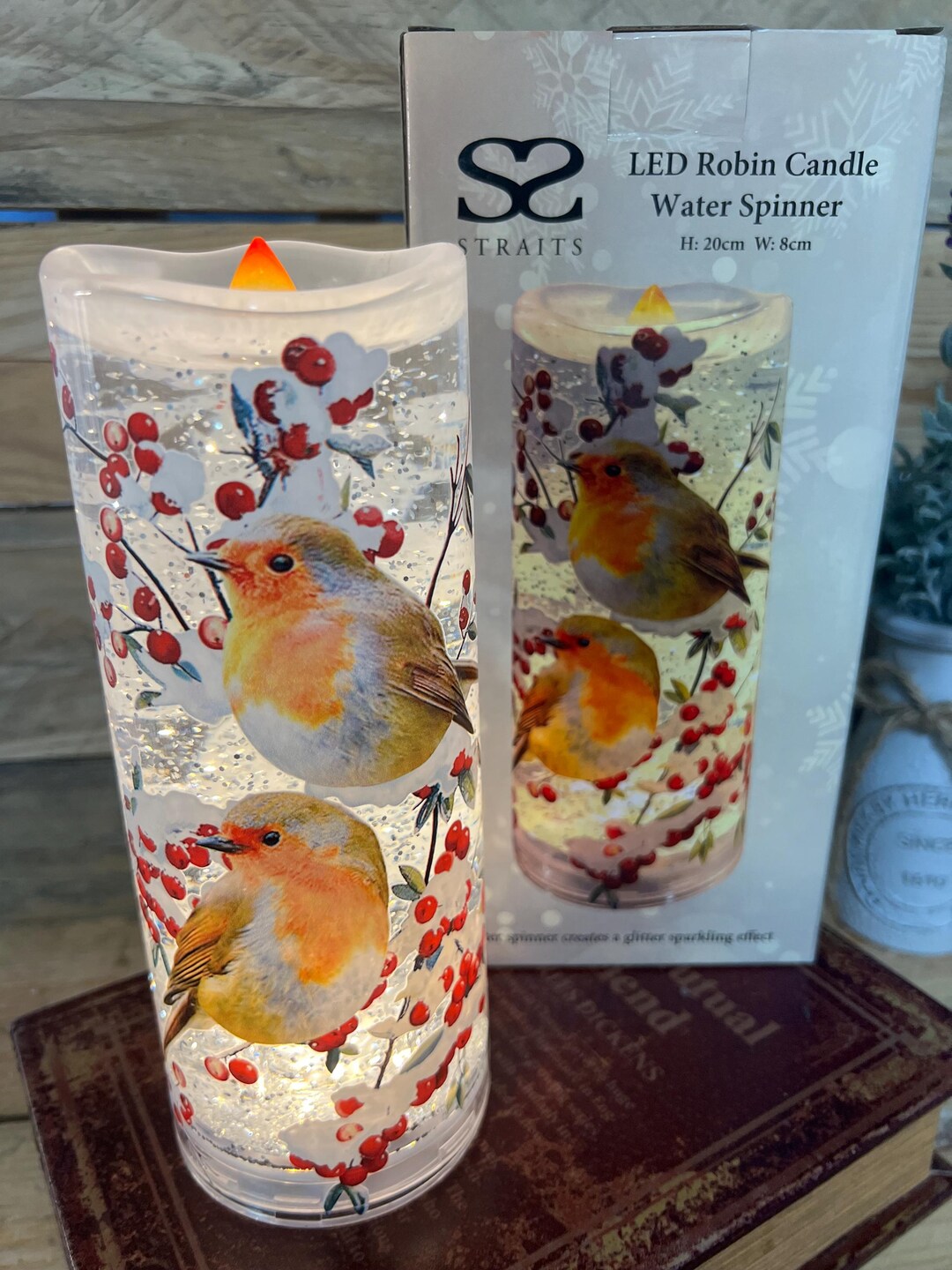 LED Robin Water Spinner Candle, Christmas Scene (20cm Tall) - Etsy