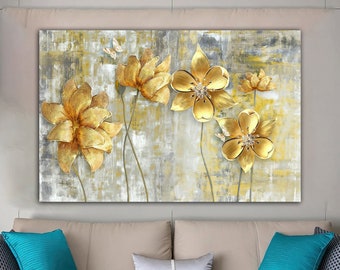 Yellow Flowers Canvas Painting Flowers Painting Flower | Etsy