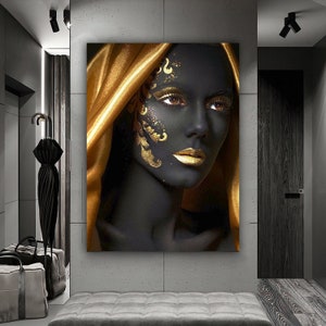 African Woman Gold Glitter Canvas Painting Ethnic Painting - Etsy