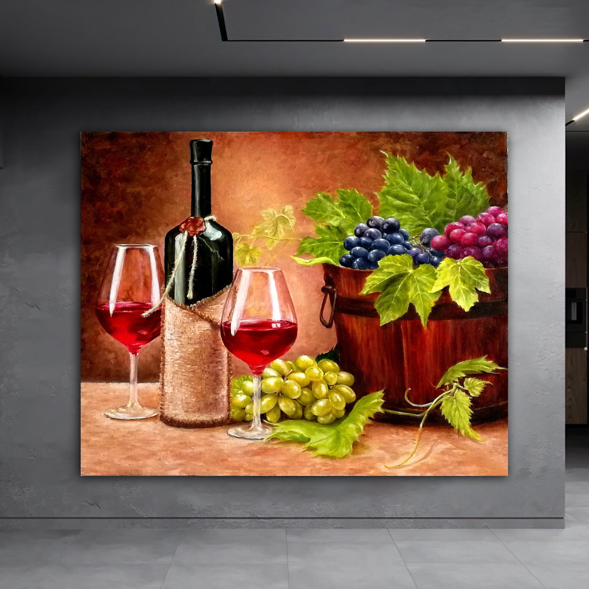 Wine Glasses Oil Painting on Canvas Cheers Painting Abstract Red Wine Wall  Art Wine Bar Wall Decor Above Bed Decor Romantic Aesthetic Art 