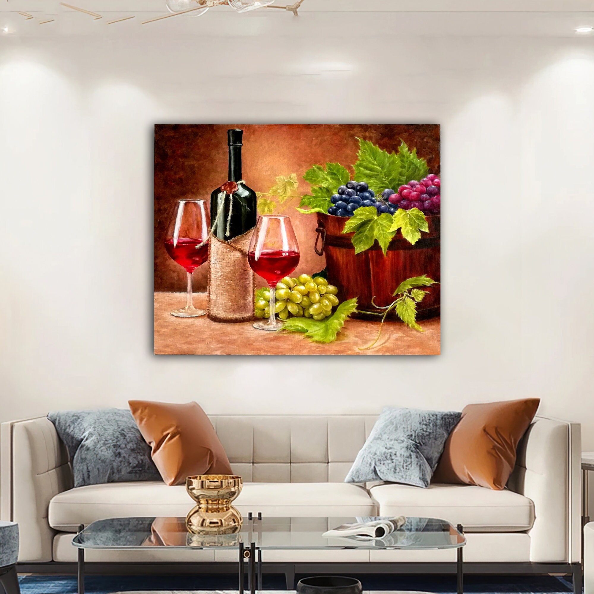 Wine Glasses Oil Painting on Canvas Cheers Painting Abstract Red Wine Wall  Art Wine Bar Wall Decor Above Bed Decor Romantic Aesthetic Art 