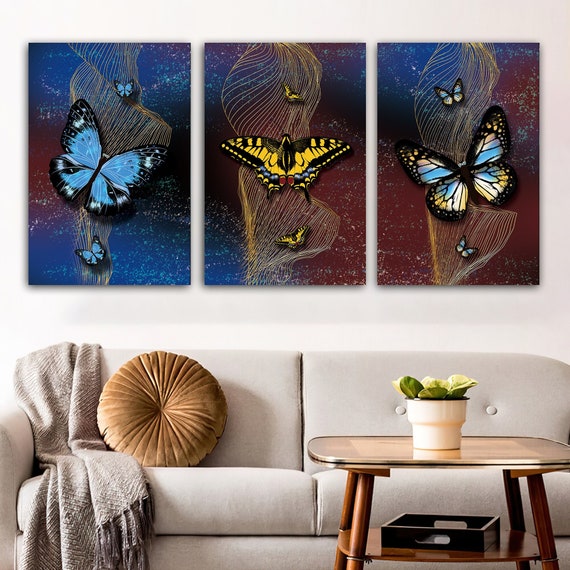 Foto auf Leinwand Blaue fliegende Schmetterlinge. 