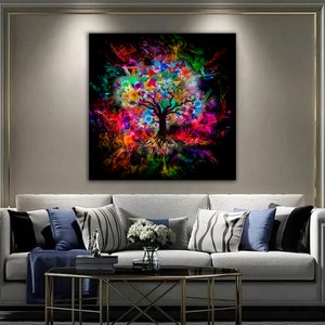 Tree of Life Color Canvas Painting, Paint Textured Canvas Painting ...