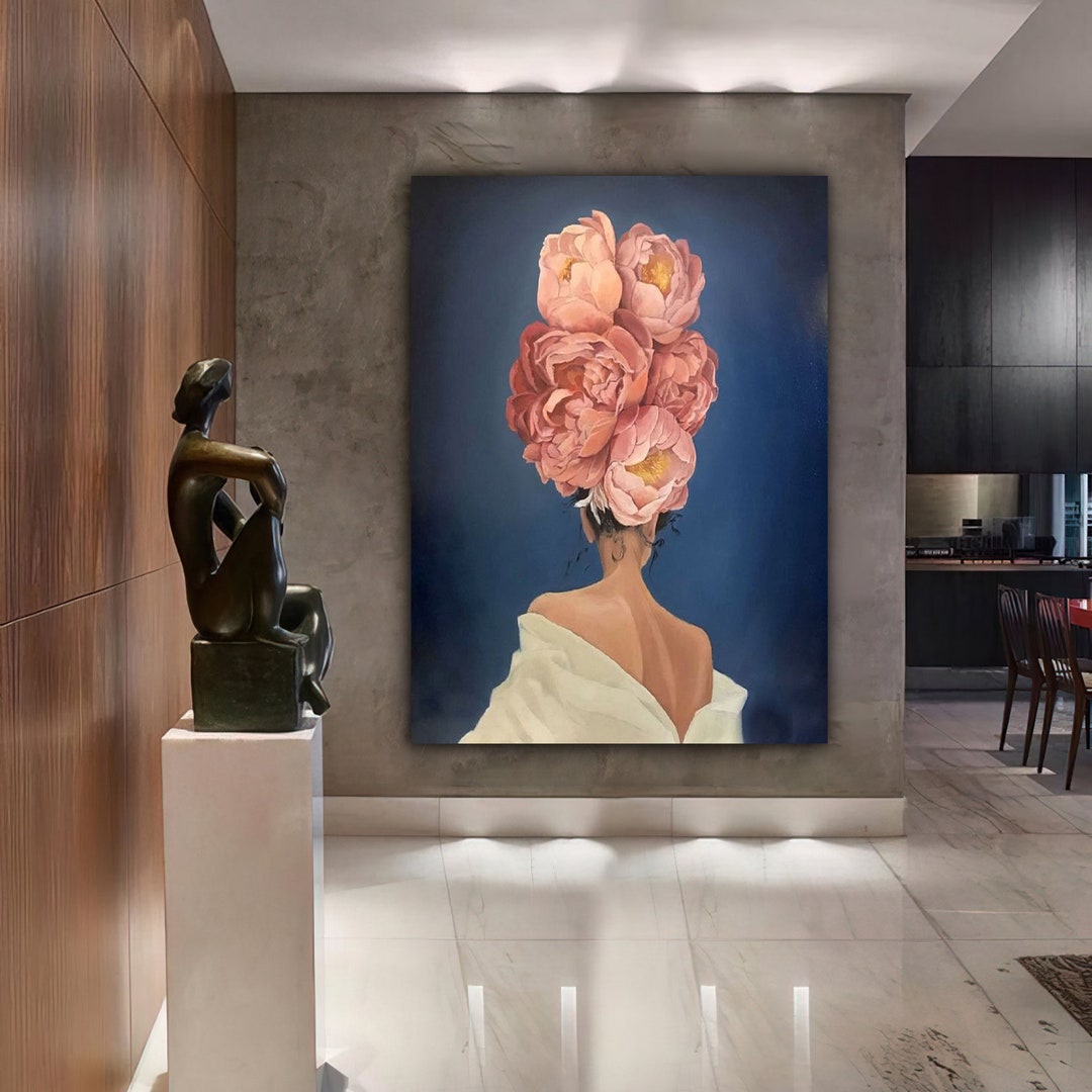 Rose Head Woman Canvas Print Woman With Flower Head Canvas - Etsy