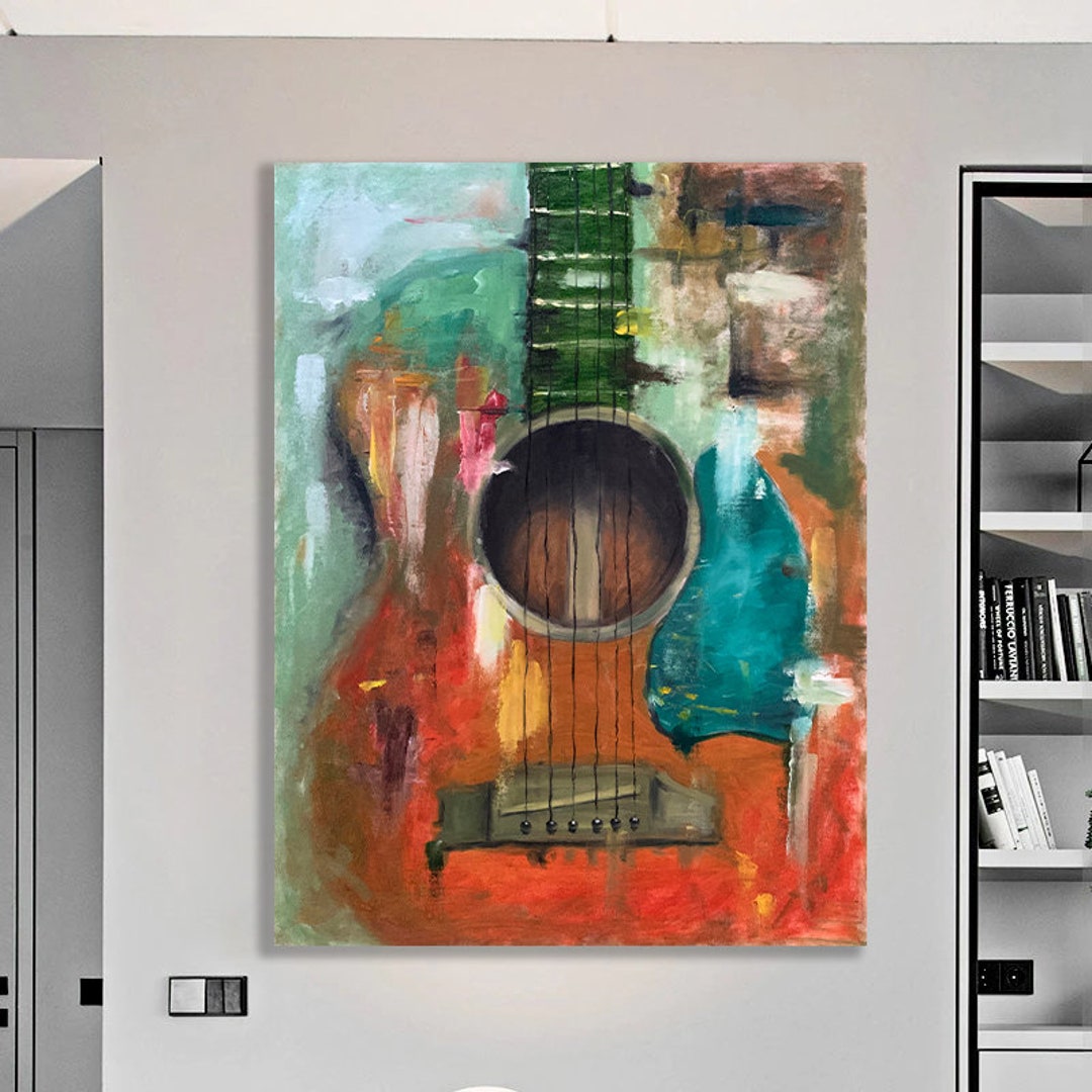 Colorful Guitar Canvas Painting, Guitar Canvas Print, Musical