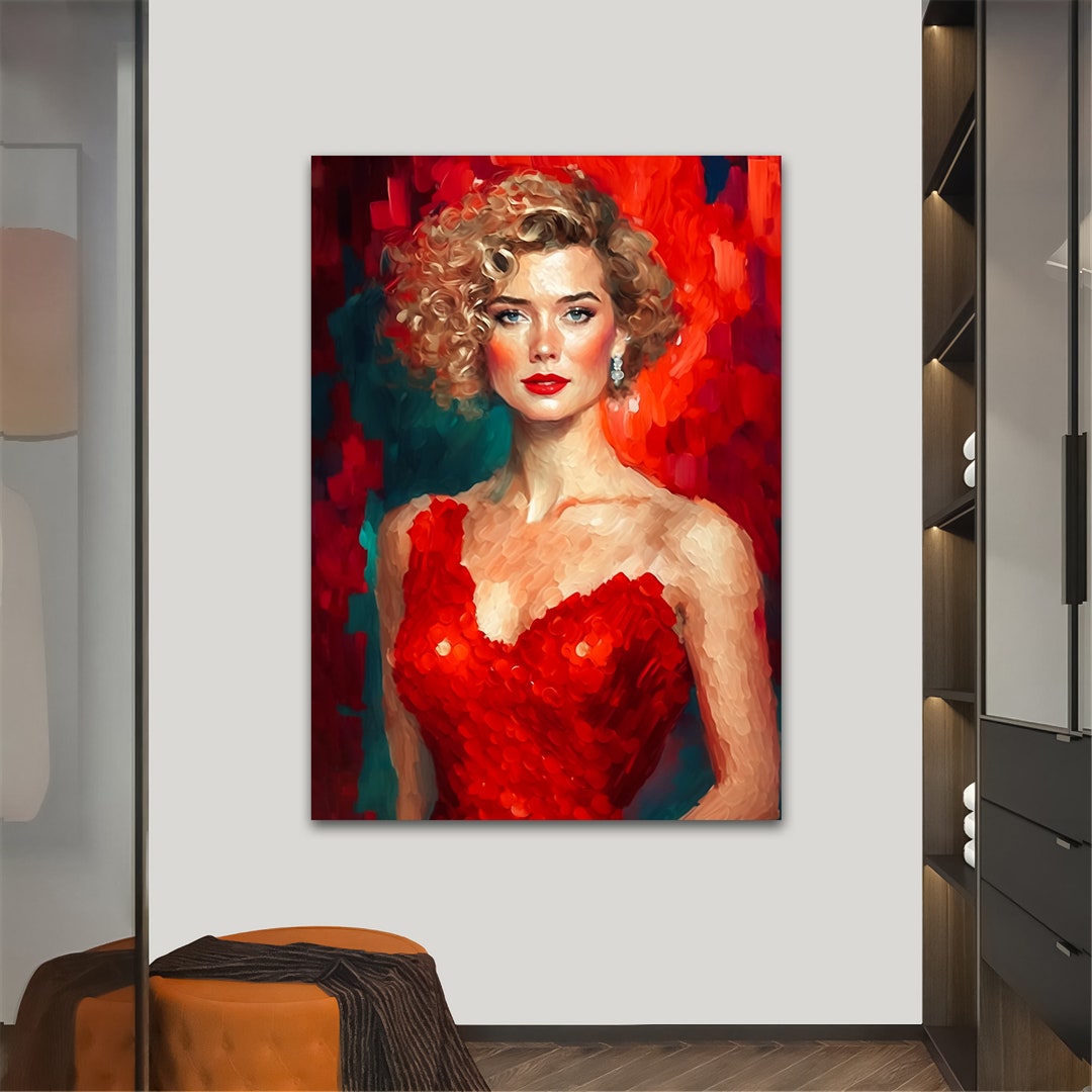 Woman in Red Dress Canvas, Beautiful Woman Art, Woman Poster Etsy
