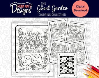 Ghost Halloween Coloring Pages | Funny & Dark Humor Adult Printables | Spooky Garden Party PDF Bundle
