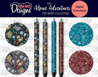 Winter Pen Wraps PNG | Snowy Dogs & Cats in Outerwear | Hand Drawn Pets and Snowflakes | 300 DPI | Digital Download