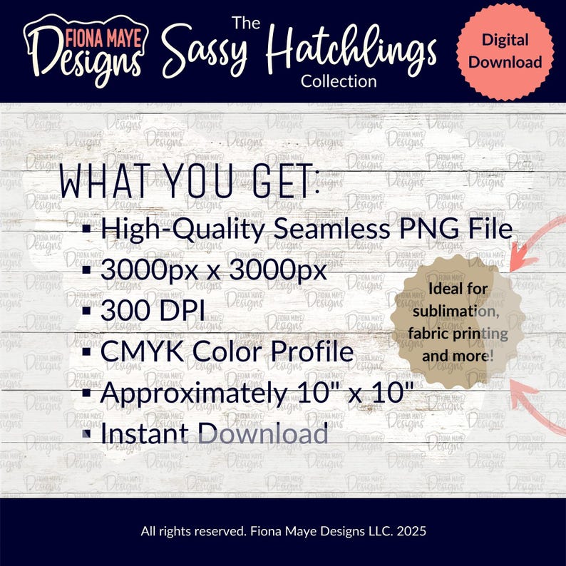 May include: A digital download graphic design product for sublimation, fabric printing, and more. The design is a seamless pattern with a 3000 x 3000 pixel resolution and 300 DPI. The design is approximately 10 inches by 10 inches and uses a CMYK color profile.