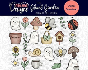 Spooky Spring Ghost Clipart | Floral Cottagecore PNGs | Hygge Garden Graphics for Crafts, Stickers and Sublimation | 300 DPI