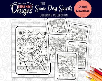 Spooky Winter Coloring Pages - Funny Holiday Printables with Adult humor - Digital Download for Junk Journals and Crafts