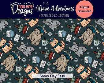 Winter Pets Seamless Pattern | Cozy Dogs, Cats and Alpine Icons | 300 DPI PNG for Crafts and Print | 3000x3000px Repete Pattern
