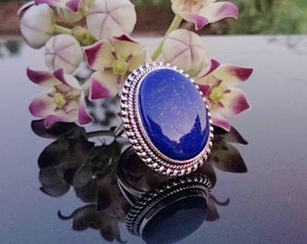 Handmade Lapis Lazuli Ring: 925 Sterling Silver Statement Ring