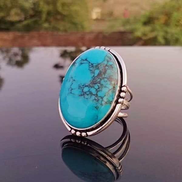 Natürliche Türkis Silber Statement Ring Handmade 925 Sterling Silber Geschenk für sie