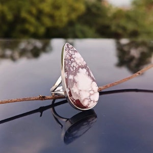 Natural Wild Horse Gemstone Statement Ring, 925 Sterling Silver Handmade Statement Band Ring Gift For Her