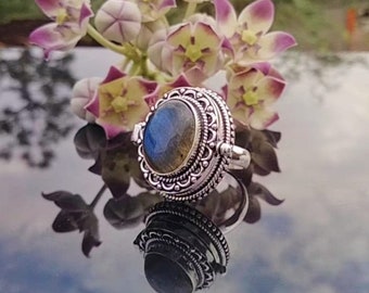 Labradorite Locket Ring: 925 Sterling Silver Secret Compartment Ring