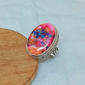 Pink Spiny Oyster Turquoise Ring: Filigree Sterling Silver, Handmade