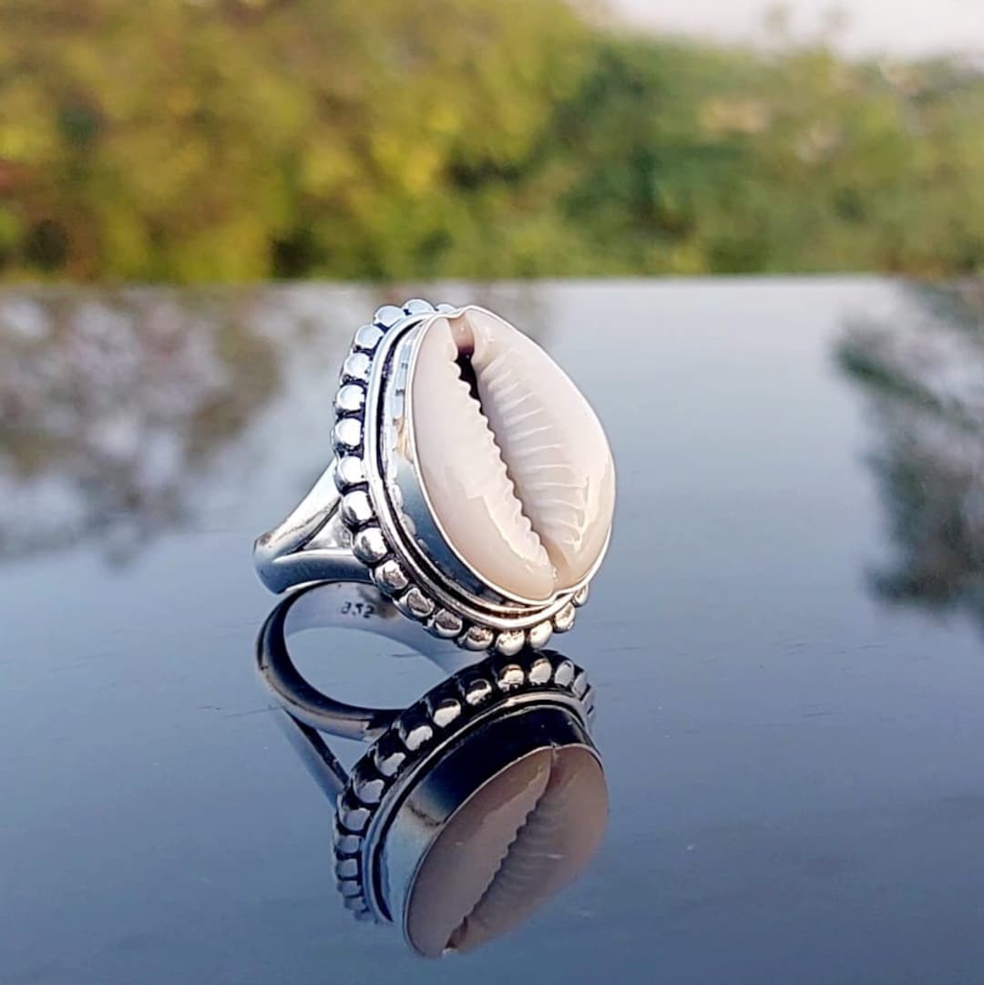 Cowrie Shell Ring: Handmade Sterling Silver Boho Statement Ring - Etsy