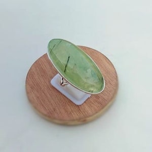 Prehnite Gemstone Band Ring, Handmade 925 Sterling Silver Green Prehnite Stone Vintage Band Ring Gift For Her