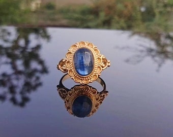 Blue Kyanite Ring 18k Gold Plated Ring Gift For Her Gemstone Jewelry