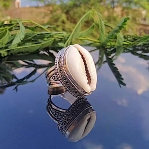 Cowrie Shell Bohemian Ring, Handmade 925 Sterling Silver Bohemian Statement Shell Ring Gift For Her