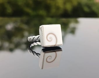 Shiva Eye Shell Sterling Silver Ring: Bohemian Band Ring