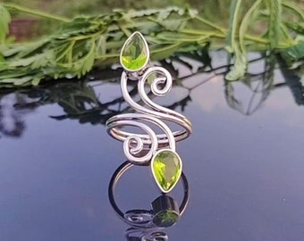 Peridot Statement Promise Ring, Handmade 925 Sterling Silver Wire Design Statement Promise Ring Gift For Her