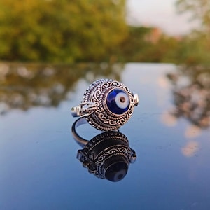 Evil Eye Secret Compartment Ring, Handmade Secret Box 925 Sterling Silver Box Locket Ring Gift For Her