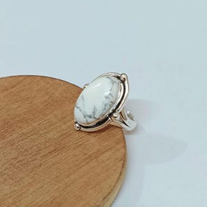 White Howlite Ring 925 Sterling Silver Handmade Statement Ring Natural Gemstone Gift For Her