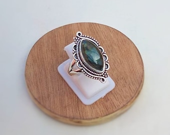 Blue Fire Labradorite Ring: Handmade Sterling Silver Bohemian Promise Ring