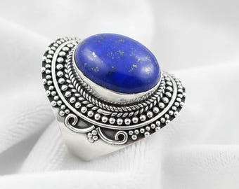 天然ラピスラズリリング、925スターリングシルバーリング、ミニマ