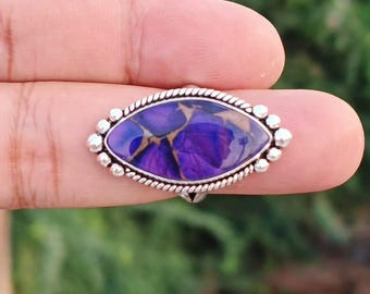 Purple Copper Turquoise Ring: Handmade 925 Sterling Silver, Adjustable