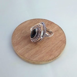 Black Onyx Box Ring, 925 Sterling Silver Secret Compartment Locket Pill Box Compartment Ring Gift For Her