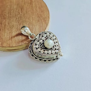 Natural Pearl Compartment Pendant Necklace, Handmade Secret Compartment 925 Sterling Silver Locket Pill Box Ring gift For Her.