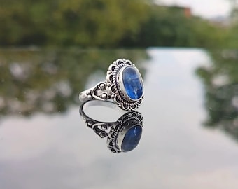 simuero Liana カイヤナイトリング 925スターリングシルバー ルビーインブルーカイヤナイトスケルトンリング、925スターリング