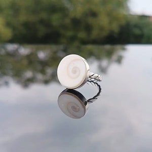 Round Ocean Shiva Eye Statement Band Ring, Handmade 925 Sterling Silver Band Ocean Bohemian Ring Gift For Her
