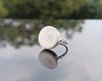 Handmade Shiva Eye Shell Ring: 925 Sterling Silver Band