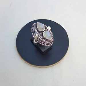 Natural Rainbow Moonstone Compartment Ring, Handmade 925 Sterling Silver Secret Compartment Locket Pill Box Ring Gift For Her