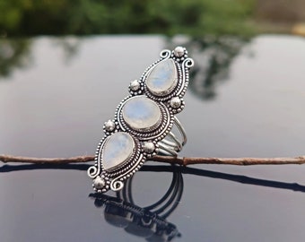 Handmade Moonstone Statement Ring: 925 Sterling Silver