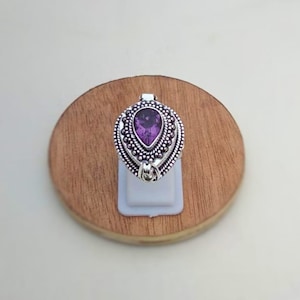 Amethyst Gemstone Poisoner Box Ring, 925 Sterling Silver Secret Compartment Locket Antique Pill Box Ring Gift For Her