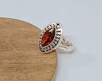 Handmade Marquise Garnet Ring: 925 Sterling Silver Statement Ring